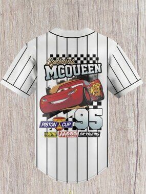 Disney Pixar Cars Lightning McQueen Racing 95 Pinstripe Baseball Jersey Size LG